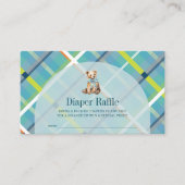 ターコイズ格子状テディベアおむつラッフルチケット エンクロージャーカード (正面)