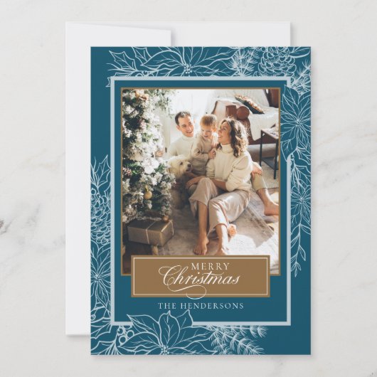 ターコイズ植物学メリークリスマスフォト シーズンカード (正面)