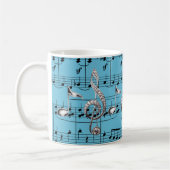 ターコイズ楽譜&シルバーミュージックノート コーヒーマグカップ (左)