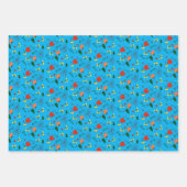 ターコイズ模様の赤いワイルドフラワーラッピング紙 ラッピングペーパーシート (正面)