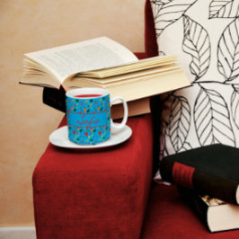 ターコイズ模様の野生の花の赤いポピーのコーヒーマグ コーヒーマグカップ