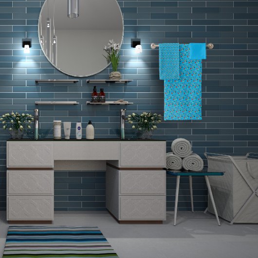 ターコイズ模様ミニ野草 バスタオルセット