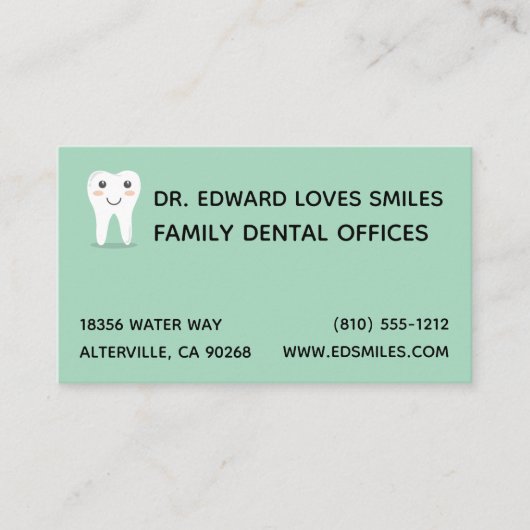 ターコイズ歯科医の名刺 – 歯科医カード 予約カード (正面)