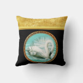 ターコイズ水に白鳥金ゴールドと黒デザイン クッション (裏面)