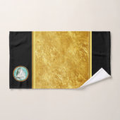 ターコイズ水に白鳥金ゴールドと黒デザイン バスタオルセット (ハンドタオル)