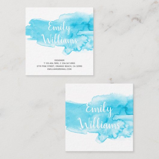 ターコイズ水のカラースプラッアートシュ(モダンW) スクエア名刺 (正面/裏面)
