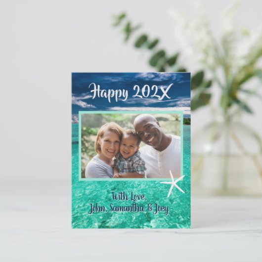 ターコイズ水の新年写真あいさつ葉書 ポストカード (スタンド正面)