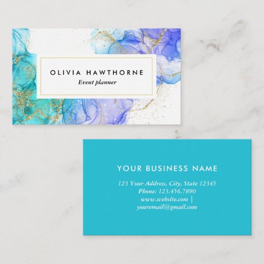 ターコイズ水の色と金ゴールド 名刺 (正面/裏面)