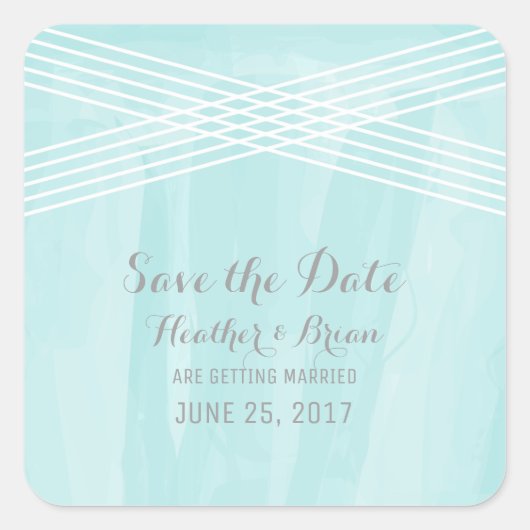 ターコイズ水の色デコ日付を保存 スクエアシール (正面)