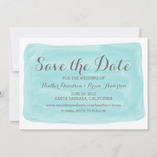 ターコイズ水の色日付を保存招待状 セーブザデート (正面)