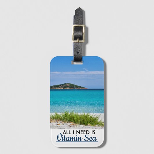 ターコイズ水ビタミン海と白い砂のビーチ ラゲッジタグ (正面縦)