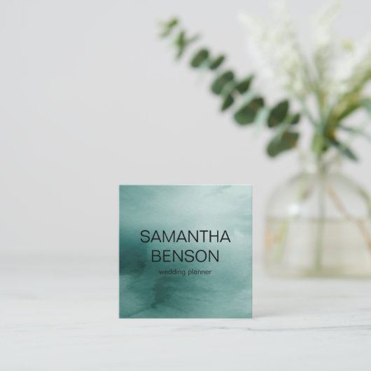 ターコイズ水彩ウェディングプランナー スクエア名刺 (スタンド正面)