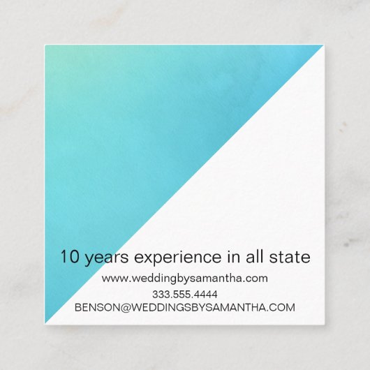 ターコイズ水彩ウェディングプランナー スクエア名刺 (裏面)