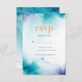 ターコイズ水彩ウェディングRSVPカード 出欠カード (正面/裏面)