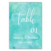 ターコイズ水彩エレガントなウェディングテーブル番号