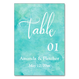 ターコイズ水彩エレガントなウェディングテーブル番号 テーブルナンバー