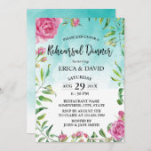 ターコイズ水彩フローラリハーサルディナー 招待状 (正面/裏面)