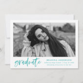 ターコイズ水彩ブラシ台本卒業パーティー 招待状 (正面)