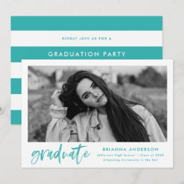 ターコイズ水彩ブラシ台本卒業パーティー 招待状