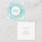 ターコイズ水彩ロータスマンダラフラワーヨガ スクエア名刺 (正面/裏面)