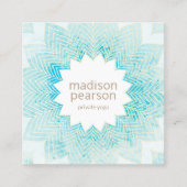 ターコイズ水彩ロータスマンダラフラワーヨガ スクエア名刺 (正面)