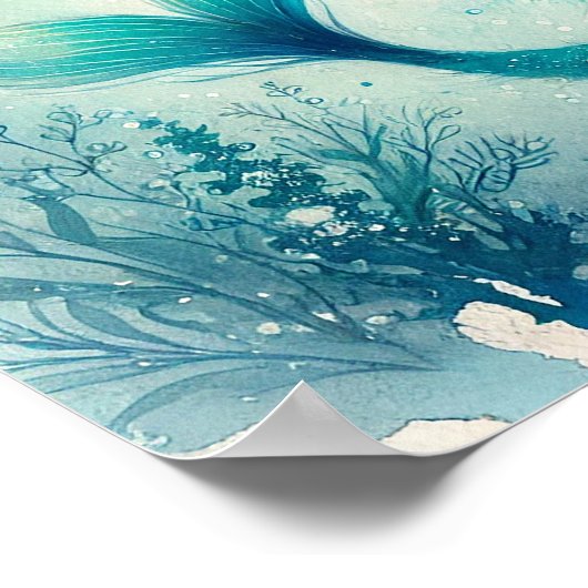 ターコイズ水彩人魚ウォールアートポスター ポスター (角)