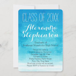ターコイズ水彩卒業パーティー招待状 招待状