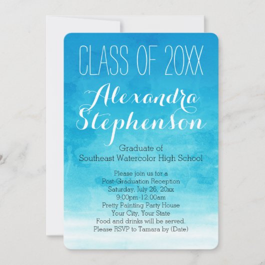 ターコイズ水彩卒業パーティー招待状 招待状 (正面)