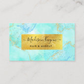 ターコイズ水彩及びフェイク金ゴールド箔 名刺 (正面)