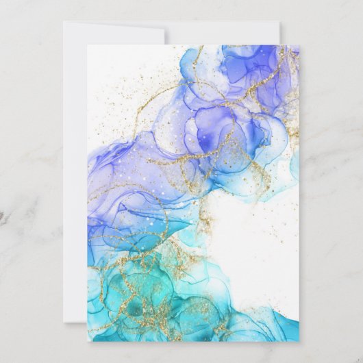 ターコイズ水彩及び金ゴールドブライダルシャワー 招待状 (裏面)