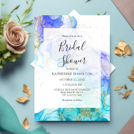 ターコイズ水彩及び金ゴールドブライダルシャワー 招待状