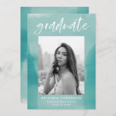 ターコイズ水彩水彩写真卒業パーティー 招待状 (正面/裏面)
