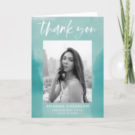 ターコイズ水彩水彩写真卒業 サンキューカード
