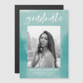 ターコイズ水彩水彩写真卒業 マグネット招待状 (正面/裏面)