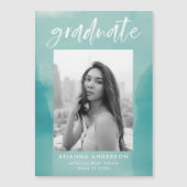 ターコイズ水彩水彩写真卒業 マグネット招待状 (正面)