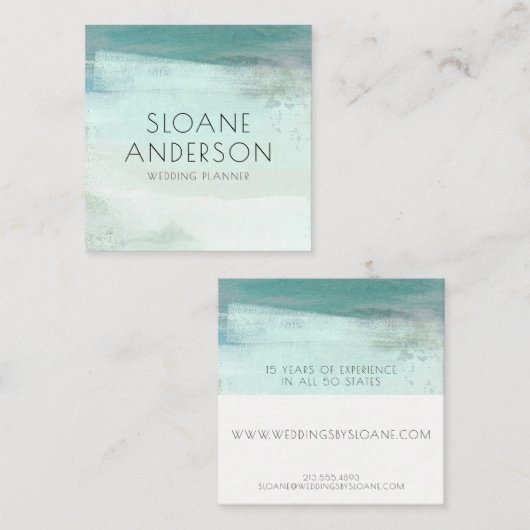 ターコイズ水彩洗浄名刺 スクエア名刺 (正面/裏面)