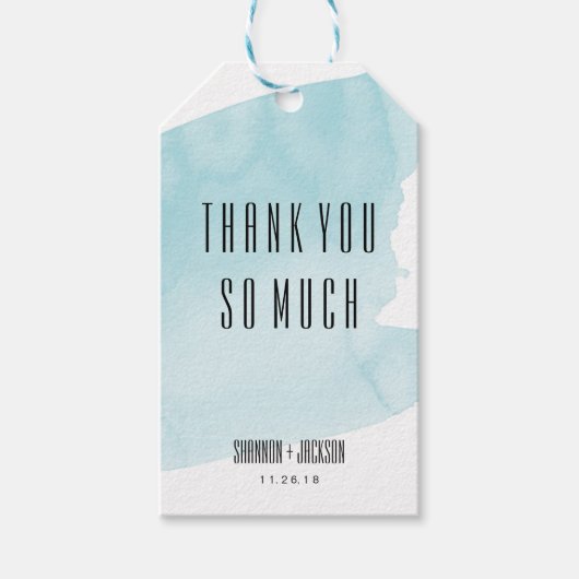 ターコイズ水彩洗浄結婚式の引き出物ラベル ギフトタグ (正面)