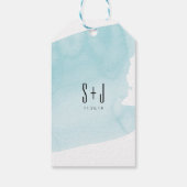 ターコイズ水彩洗浄結婚式の引き出物ラベル ギフトタグ (裏面)
