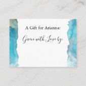 ターコイズ水彩洗浄表示ブライダルシャワー エンクロージャーカード (裏面)