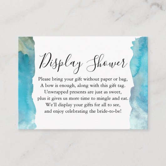 ターコイズ水彩洗浄表示ブライダルシャワー エンクロージャーカード (正面)