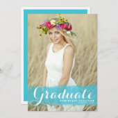 ターコイズ水彩重ね合わせ写真卒業 招待状 (正面/裏面)