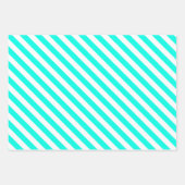 ターコイズ水玉模様とストライプ ラッピングペーパーシート (正面3)