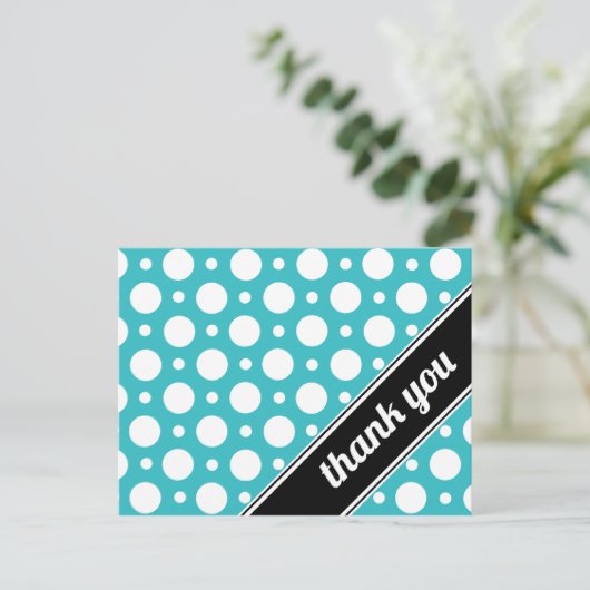 ターコイズ水玉模様サンキューポストカード ポストカード (スタンド正面)
