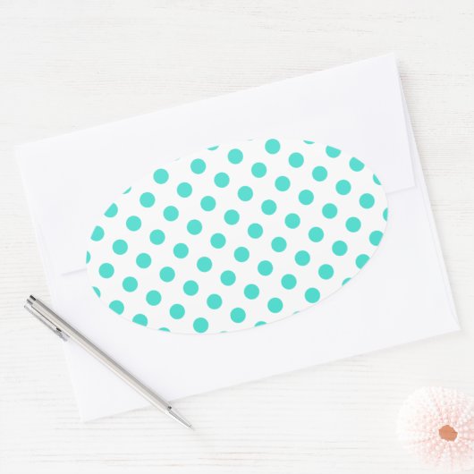ターコイズ水玉模様 楕円形シール (封筒)