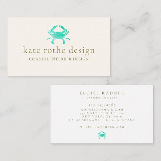 ターコイズ水色カニ沿岸 名刺 (正面/裏面)