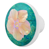 ターコイズ水陶磁器のノブのハイビスカスの花 セラミックノブ (右)