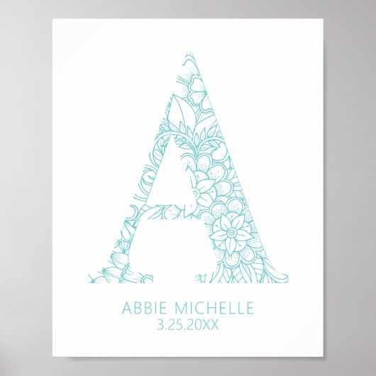 ターコイズ沿岸マンダラレターAウォールアートキッズ ポスター (正面)