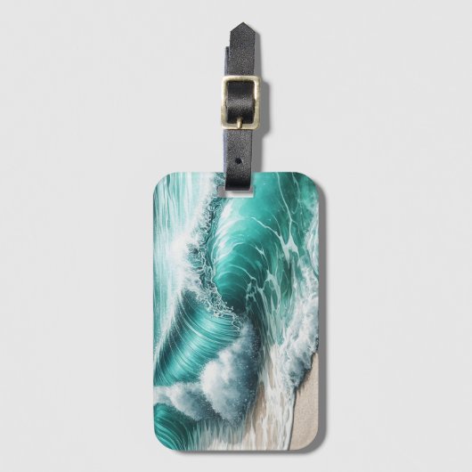 ターコイズ海ウェーブオンサンディビーチ ラゲッジタグ (正面縦)