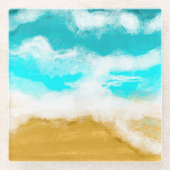 ターコイズ海ウェーブシーサイドコースト ガラスコースター (正面)