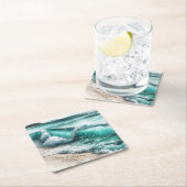 ターコイズ海パーソナライズされた波結婚の スクエアペーパーコースター (インサイチュ)